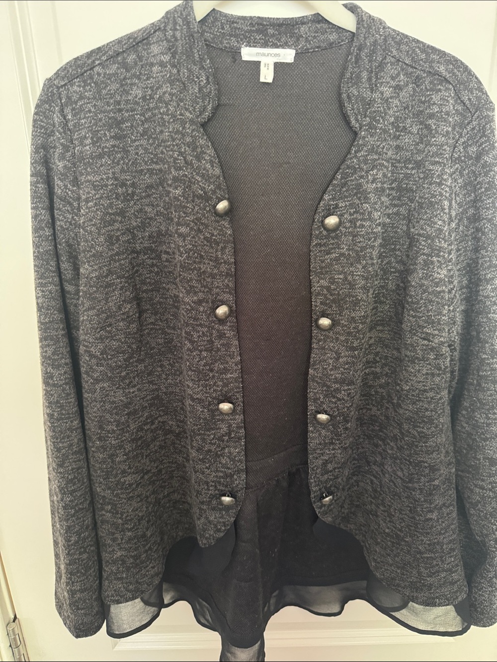 Maurices Gray Textured Open Front Button Cardigan Jacket